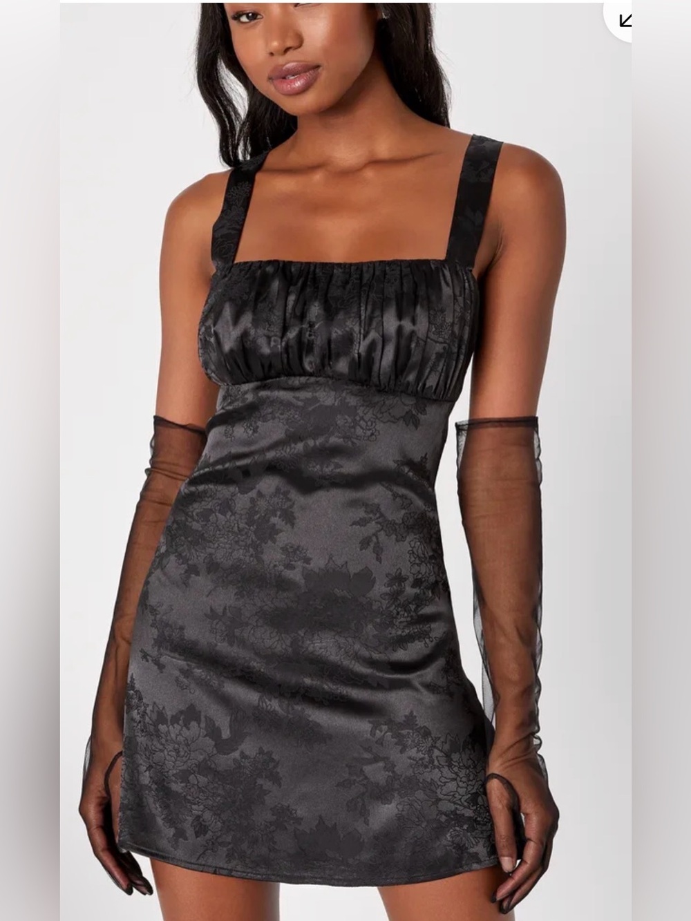 Black Satin Floral jacquard Dress with Strappy Back